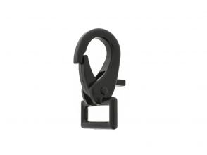Musketon met klip 60mm, rechthoekig wervel 22mm zwart