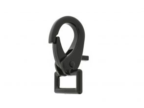 Musketon met klip 60mm, rechthoekig wervel 25mm zwart