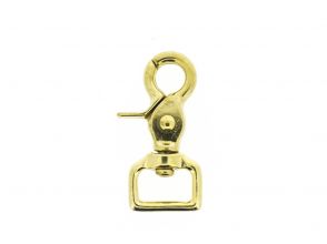 Musketon met klip, met rechthoekig wervel 65x20mm messing