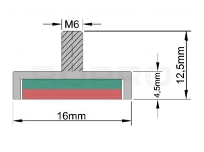 Aiment avec filetage 16x4,5mm avec M6x6mm, 9,5 kg