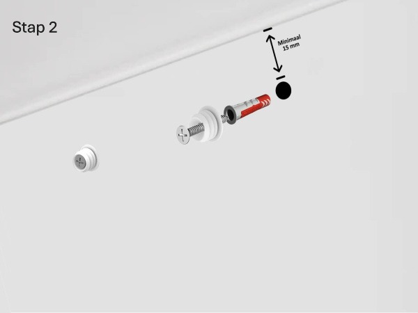 Bevestigingsclip met plug en schroef plaatsen voor schilderijrail