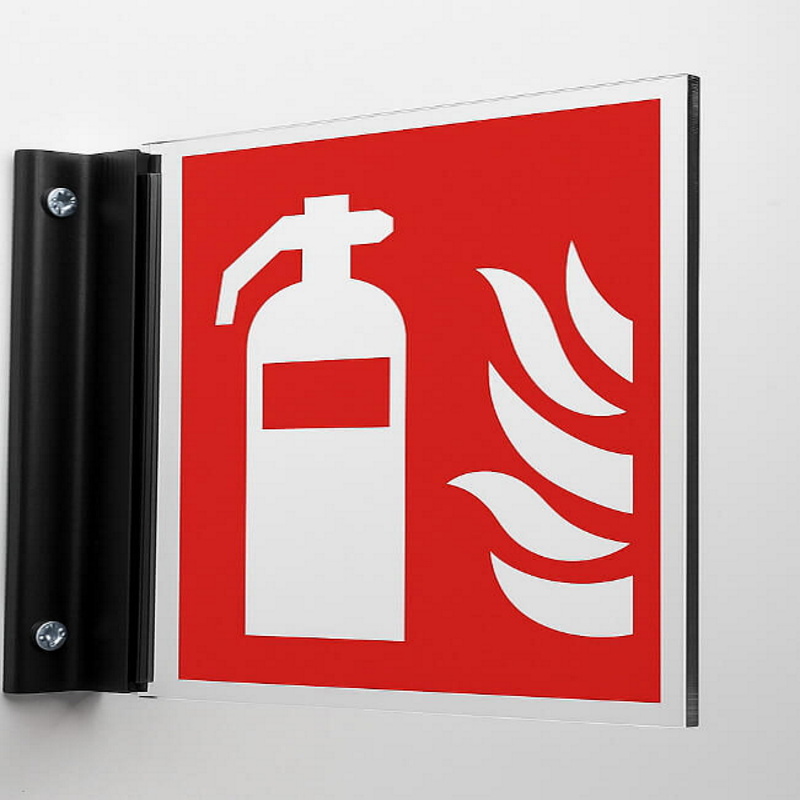 Brandblusser veiligheidsbord in aluminium signclamp wandhouder.