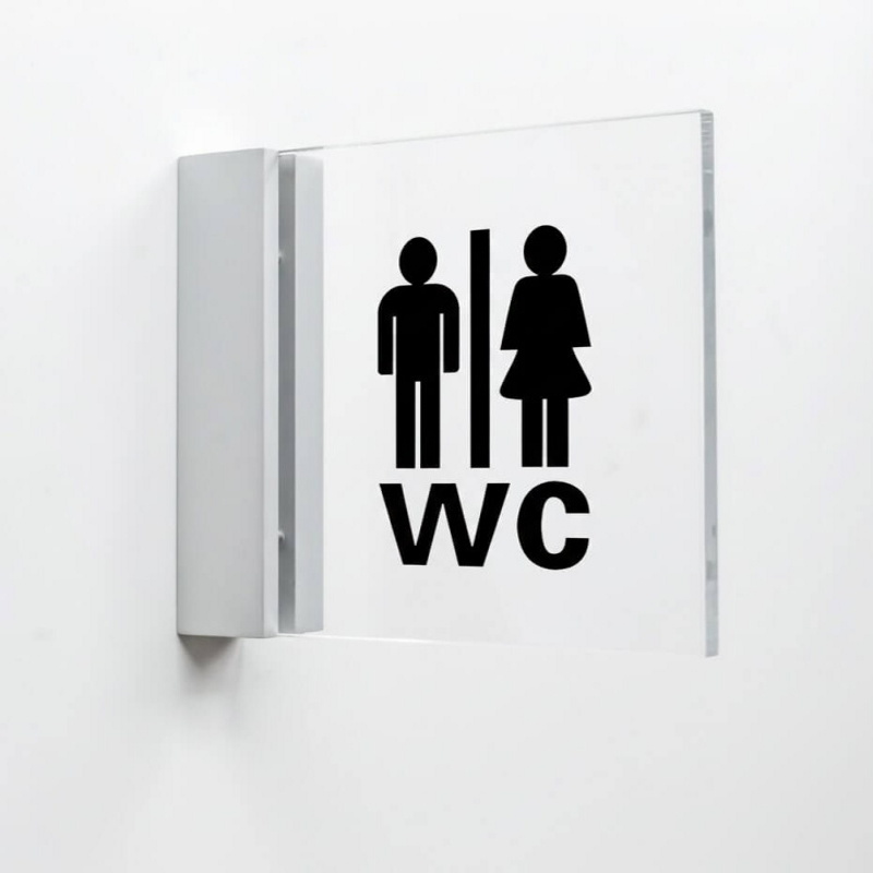 Schilderklemme f&uuml;r WC-Schilder in Fahnenmontage (seitlich)